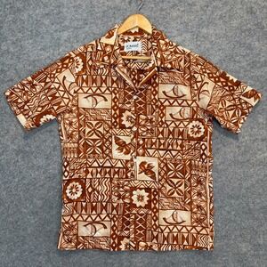 Vintage Pomare Hawaiian Shirt Mens Small Medium Tapa‎ Tribal Print 60s 70s Rare